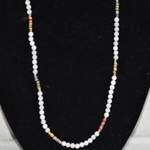 By The Sea Funky Beachy White Faux Pearl Multi Color Shells 28 Inch Necklace